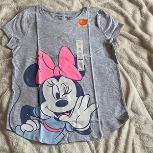 🆕 Disney Minnie Mouse Gray Tee with Pink Bow - Glittery - Girls 12
